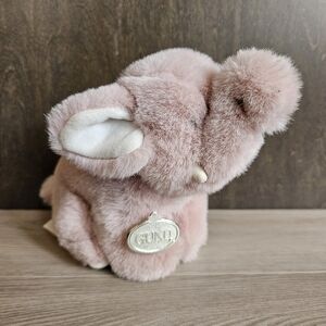 Vintage 80s Gund Pink Elephant Holding Flowers, 6" Plush